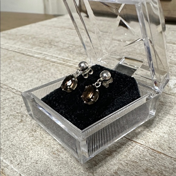 925 sterling silver great shape smoky quartz brown faceted crystal drop earrings - Picture 3 of 6